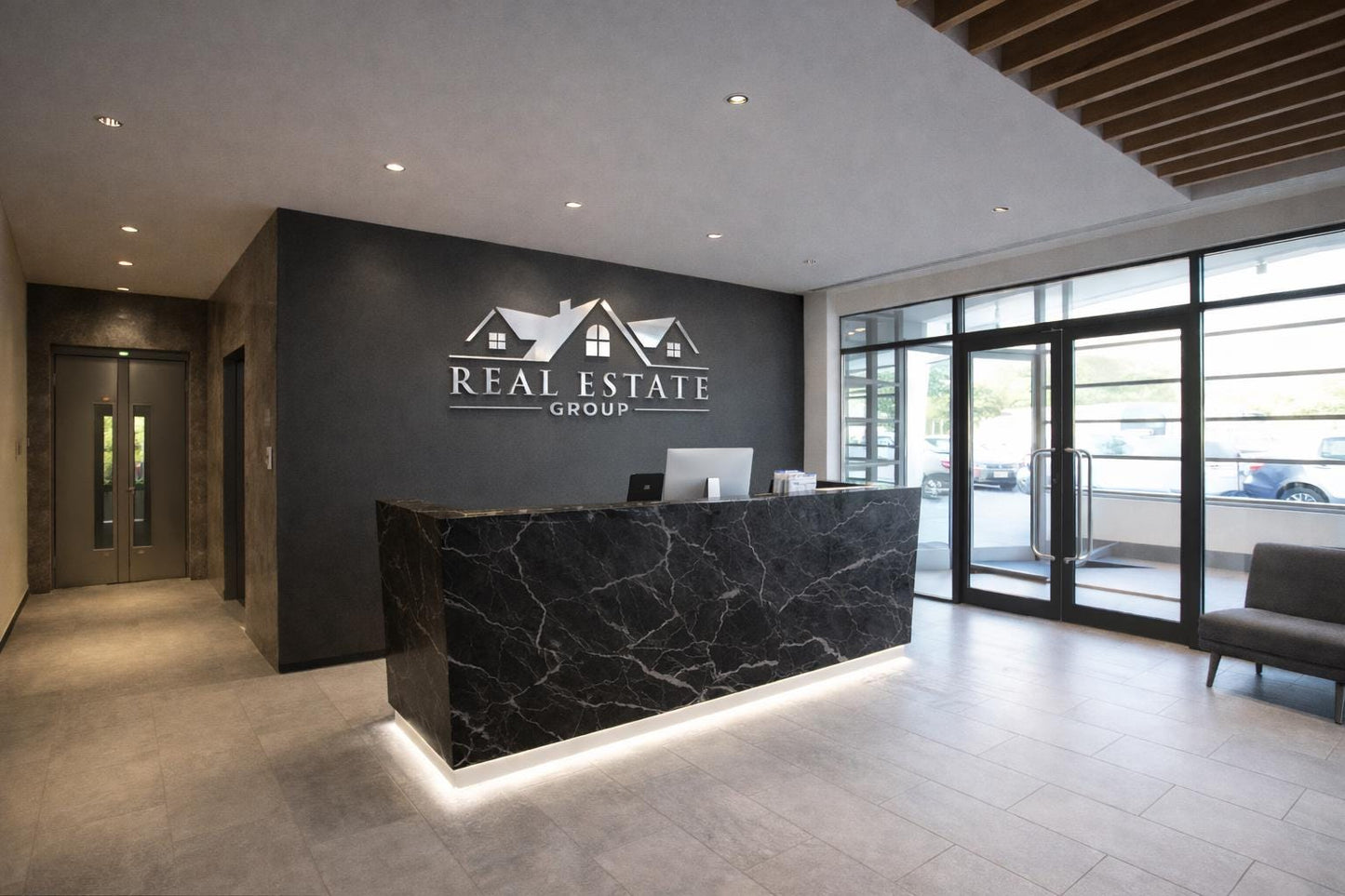 Custom Brushed Stainless Steel 3D Business Logo Sign, LED Backlit Office Reception Sign